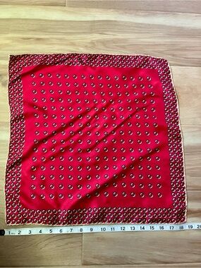Vintage Italian Red Circle-Print 100% Silk Scarf